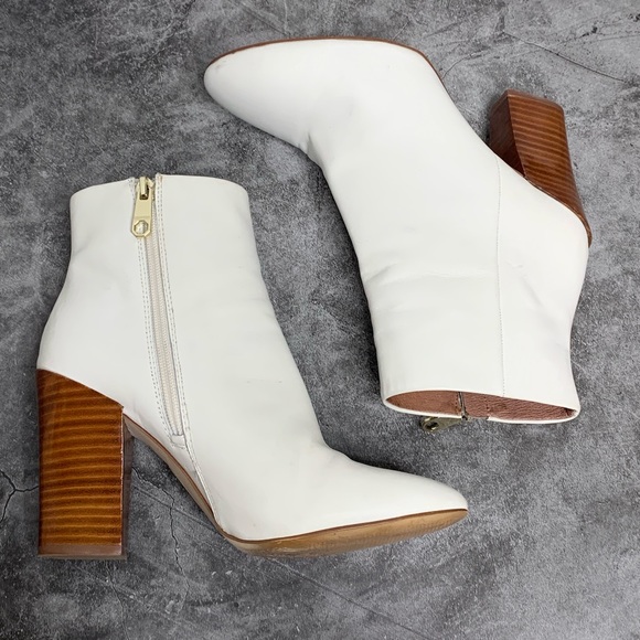 White booties brown heel Clearance